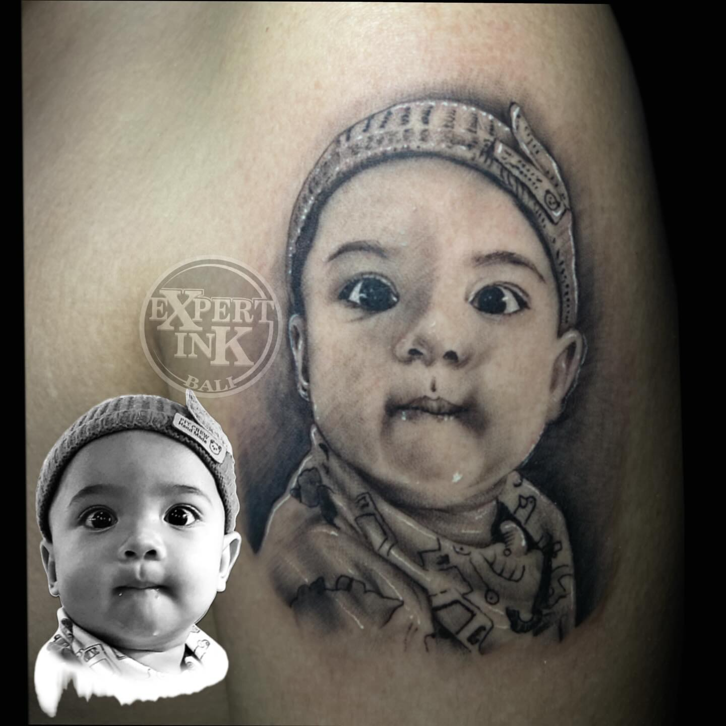 Request tattoo on the Arm by Expert Ink Bali, showcasing intricate shading and fine detailing.